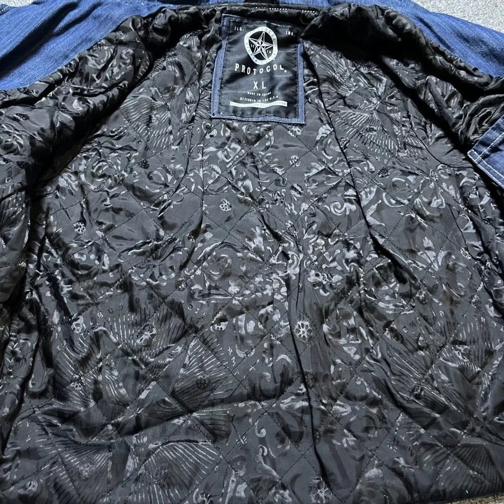 Protocol Motorcycle Jacket XL Blue Denim Black Leather Parish Nation Moto Biker‎
